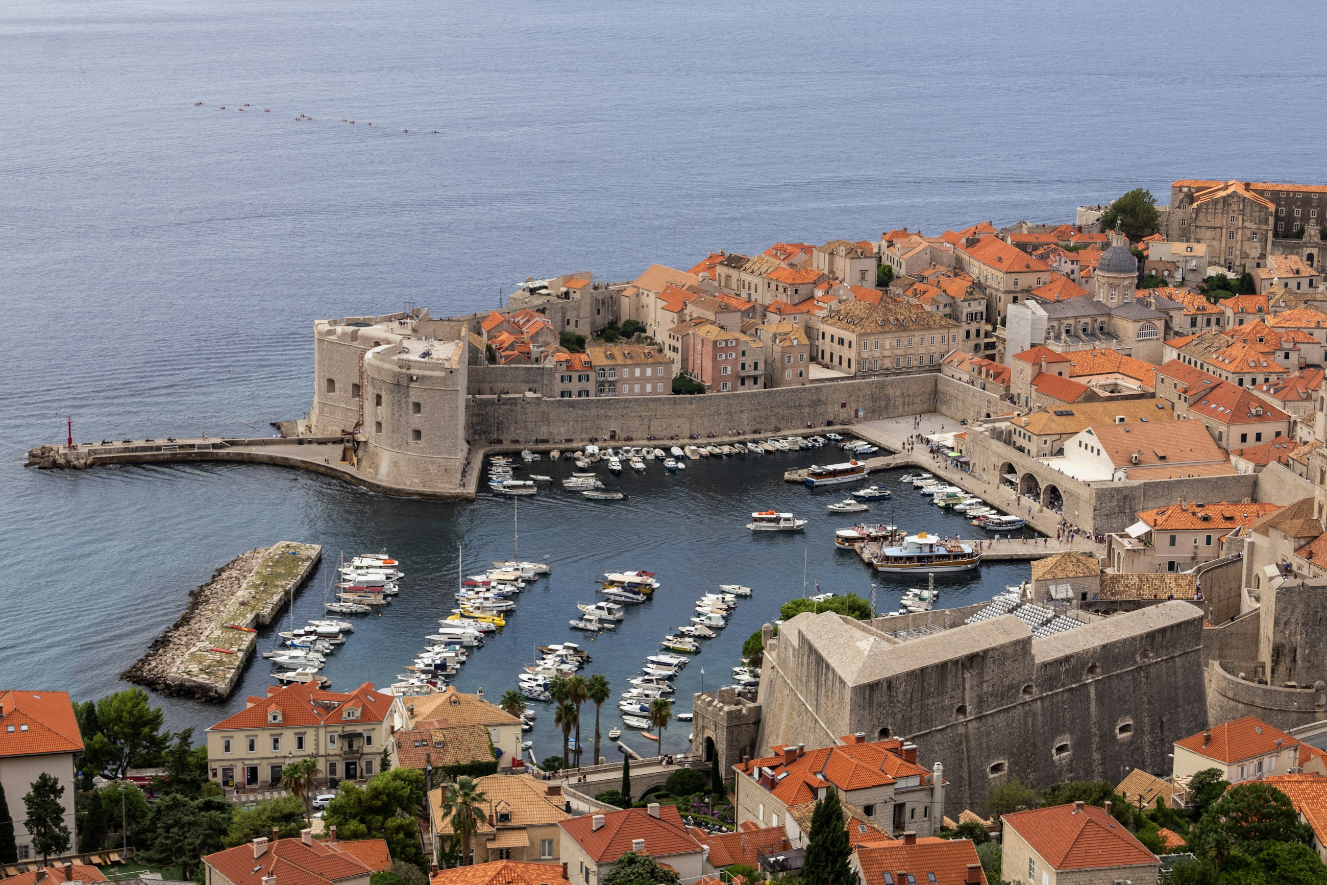 Dubrovnik old town harbor and Adriatic sea